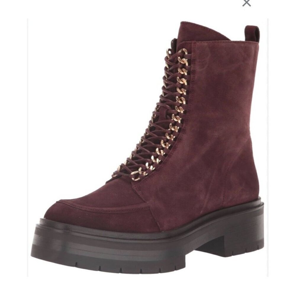 Women's Sam Edelman Lovrin Lace-Up Chain Combat Boots in Spiced Pecan Size 9
